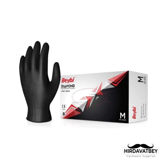 BEYBİ DİAMOND SİYAH NİTRİL MUAYENE ELDİVENİ - 100'LÜK KUTU / 1 KOLİ 20 ADET