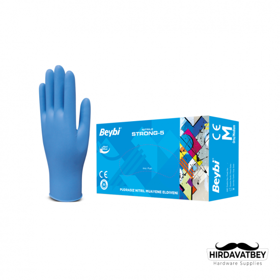 BEYBİ STRONG-5 PUDRASIZ MAVİ NİTRİL MUAYENE ELDİVENİ - 100'LÜK KUTU / 1 KOLİ 20 ADET