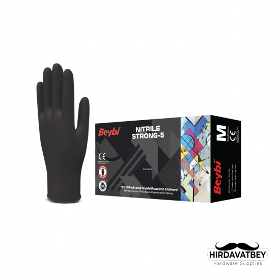 BEYBİ STRONG-5 PUDRASIZ SİYAH NİTRİL MUAYENE ELDİVENİ - 100'LÜK KUTU / 1 KOLİ 20 ADET