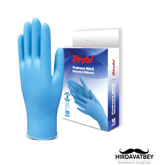 BEYBİ PUDRASIZ MAVİ NİTRİL MUAYENE ELDİVENİ - 15X10'LÜK DİSPLAY KUTU / 1 KOLİ 12 ADET