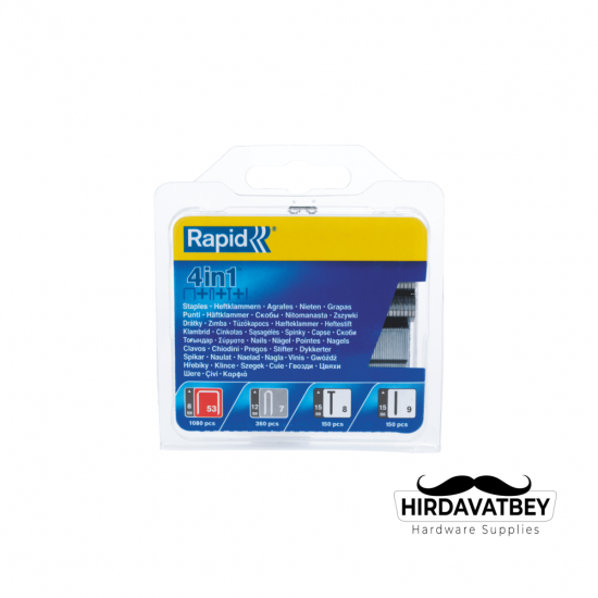 RAPİD ZIMBA TELİ ve ÇİVİ SETİ 4'LÜ 53/8/9/7 GALVANİZ KAPLI PAKET 1740 ADET (SERİ SONU)