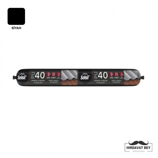 SELSİL PU MASTİK 40 SHORE 600 ML - (SİYAH) - 40 / 1 KOLİ 20 ADET