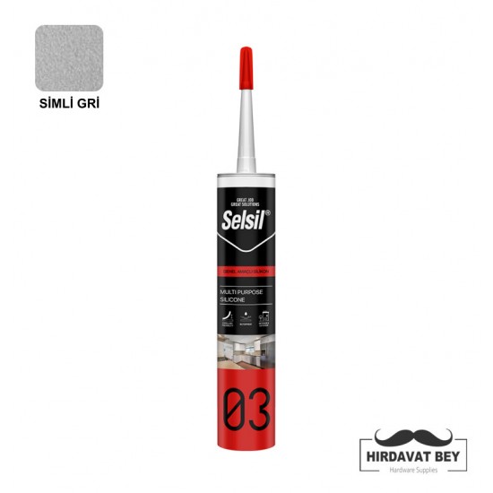 SELSİL GENEL AMAÇLI SİLİKON A - 280 ML (SİMLİ GRİ) - 03 / 1 KOLİ 25 ADET